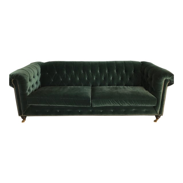 Forest Green Velvet Lyre Chesterfield Sofa From Anthropologie