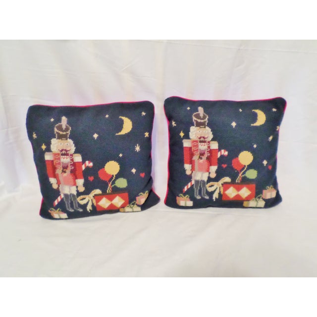 Vintage Christmas Needlepoint Nutcracker Pillows 14" X 14" Chairish