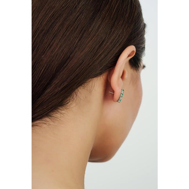 925 Silver 6.21 Ct Emerald and Diamond Floral Cluster Stud Earrings, a Pair For Sale - Image 4 of 12
