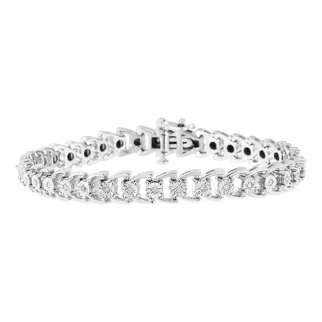 .925 Sterling Silver 1/4 Cttw Miracle Set Round Diamond Composite Open Linked Composite Line Bracelet (I-J Color, I3-Promo Clarity) - 7.5" For Sale