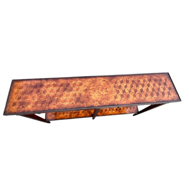 Theodore Alexander Parquetry Console / Sofa Table with Four Drawers and Lower Shelf. metal trim all around Elevate your...
