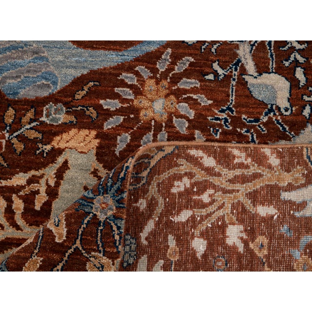 9x12 Ft. Red Peacock Garden Bird Design Handnotted Oushak Wool Rug For Sale - Image 17 of 18