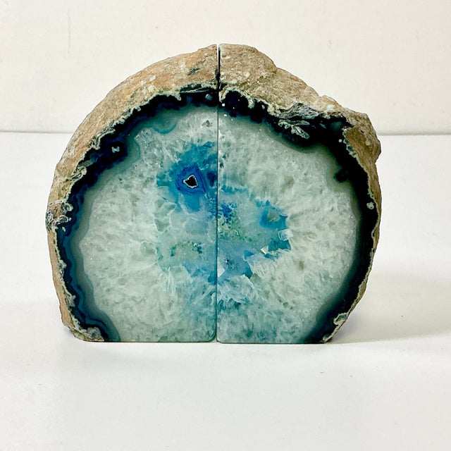 1960s Vintage Boho Chic Hollywood Regency Turquoise Agate Geode Bookends - A Pair For Sale - Image 6 of 16