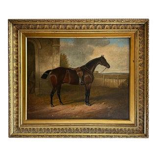 1800s Century "Reprieve" Antique Bay Hunter Horse Painting Oil on Canvas by Apelles For Sale