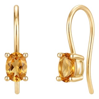 Natural Citrine Solitaire Oval Wire Drops | November Birthstone Studs - A Pair For Sale