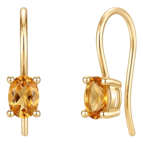 Natural Citrine Solitaire Oval Wire Drops | November Birthstone Studs - A Pair For Sale