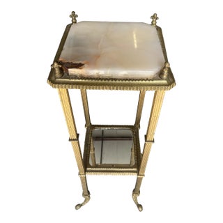 1970s Vintage Brass and Marble Footed Side Table For Sale