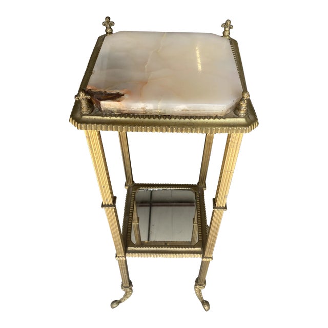 1970s Vintage Brass and Marble Footed Side Table For Sale