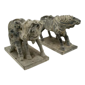 1980s Heavy Pair of Vintage Horse Figures, Oriental Stone, Fireside Ornament, Bookends
