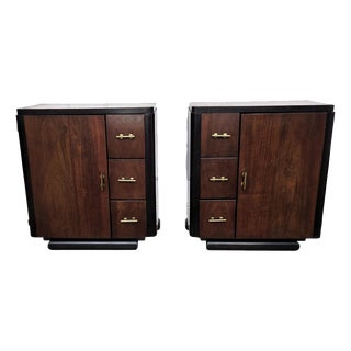 Italian Art Deco Bedside Tables in Wood and Brass, 1940s, Set of 2 For Sale