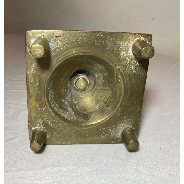 Rare Pair Primitive Antique 18th Century Turned Brass Candlestick Candle Holder For Sale - Image 15 of 15