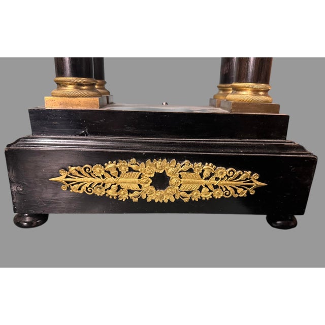Late 19th Century 19" Antique French Empire Ebonized & Ormolu Decorated Portico Mantel Clock For Sale - Image 5 of 10