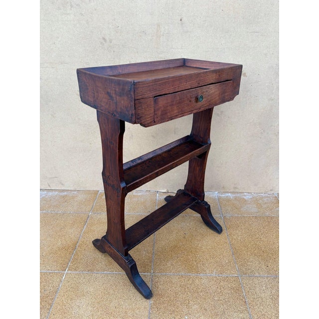 Rustic Spanish Rustic Chestnut Side Table with Drawer, 20th Century For Sale - Image 3 of 9