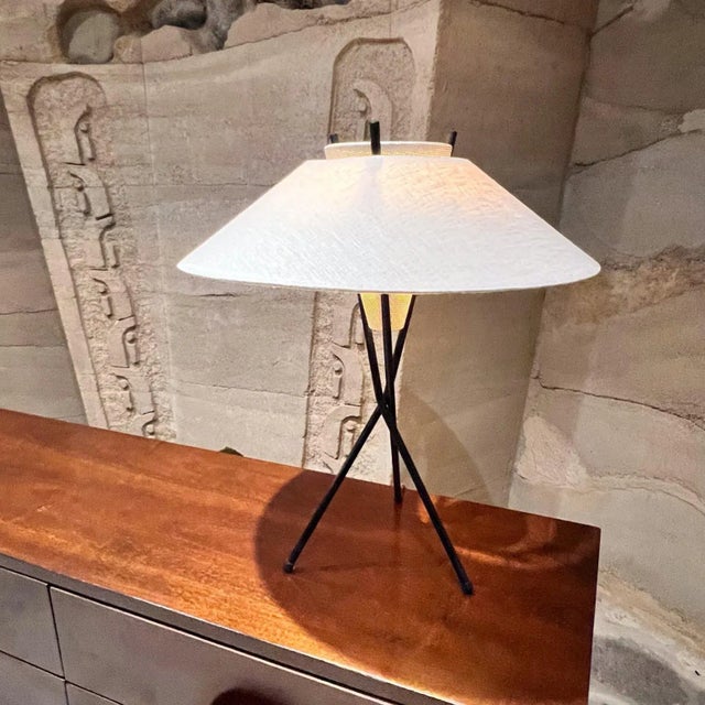 Lightolier 1955 Gerald Thurston Midcentury Tripod Table Lamp Pair for Lightolier For Sale - Image 4 of 11