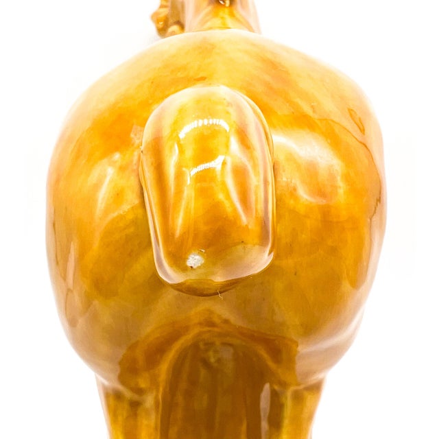 Mid-Century Tang-Style Horse Sculpture in Mustard Yellow Glaze - Chinoiserie, Hollywood Regency, Neoclassical For Sale - Image 9 of 13