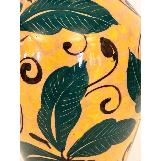 Blue Art Deco Yellow Glazed Earthenware Vase with Floral Motifs, Italy, 1930s For Sale - Image 8 of 10