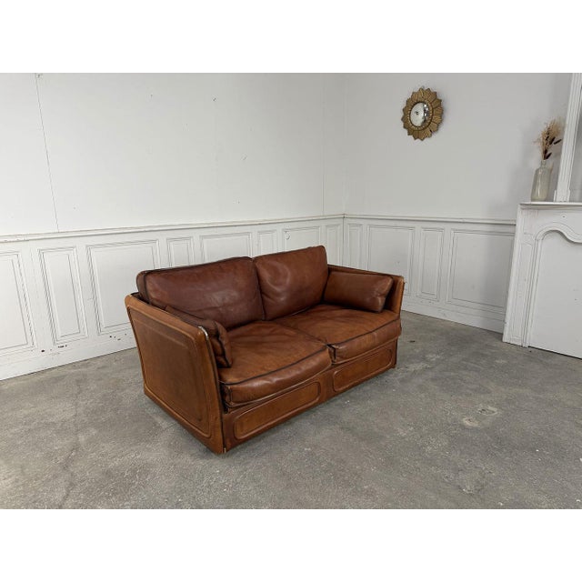 Tan Leather 2-Seater Sofa attributed to Roche Bobois, 1980s For Sale - Image 8 of 8