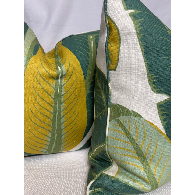 Transitional Schumacher "Tropical Isle" in Green on Ivory 22" Pillows-a Pair For Sale - Image 3 of 3