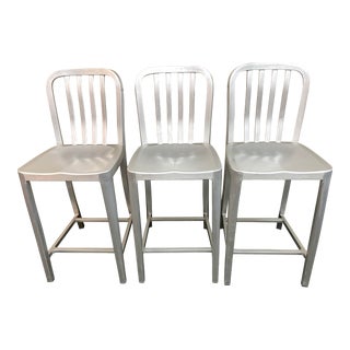 Crate & Barrel Delta Aluminum Counter Stools, Set of Three For Sale
