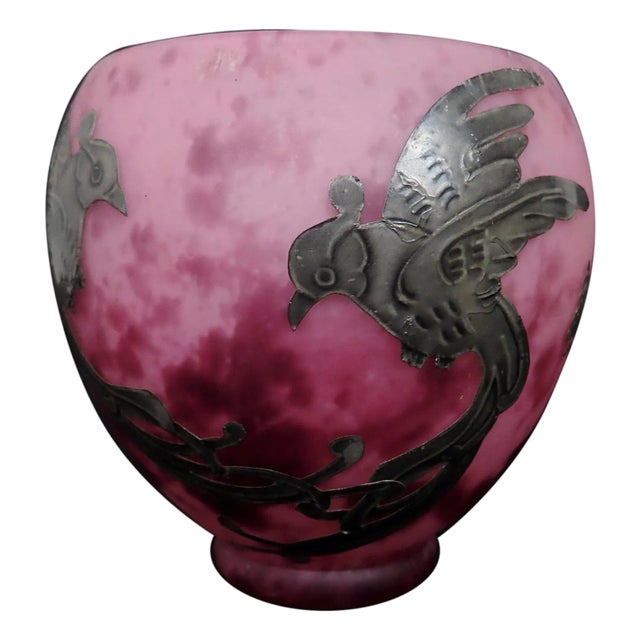 1920s Art Deco Silver Overlay Art Glass Vase For Sale