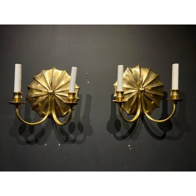 1940s Large Sunburst Bronze Sconces For Sale - Image 4 of 8