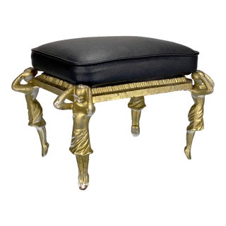 Vintage Art Deco Style Figural Nude Women Ottoman Footstool For Sale