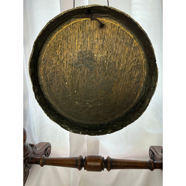 Late 19th Century Antique English Carved Oak & Brass Dinner Gong W/ Barley Twist Legs & Mallet For Sale - Image 5 of 10
