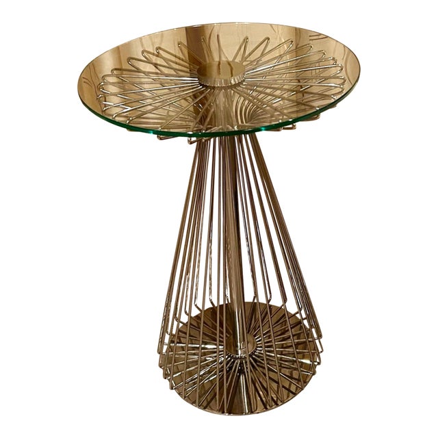 1990s Ethan Allen Contemporary Chrome & Glass “Radial” Side Table For Sale