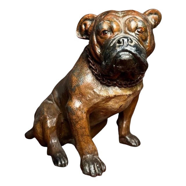Antique 19th Century Austrian Cold-Painted Spelter Bulldog Table Lighter, 1890s For Sale
