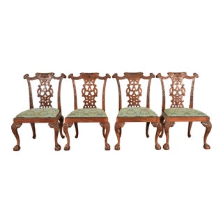Baker Furniture Style Chippendale Carved Mahogany Dining Chairs, Set of Four For Sale