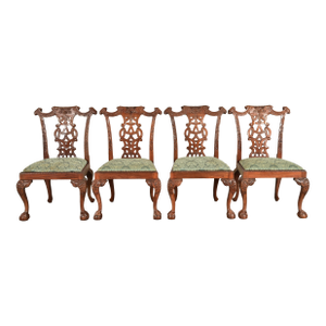 Baker Furniture Style Chippendale Carved Mahogany Dining Chairs, Set of Four