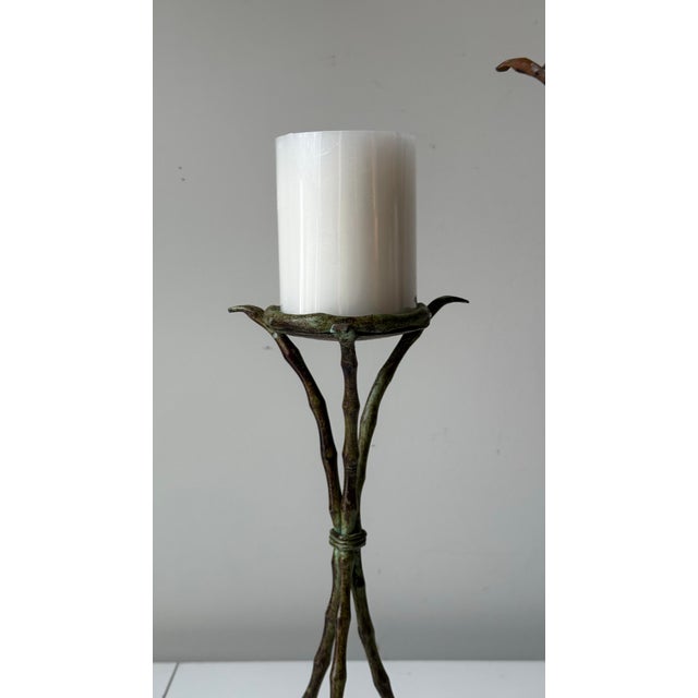 Verdigris Bamboo Iron Candle Holders For Sale - Image 4 of 11