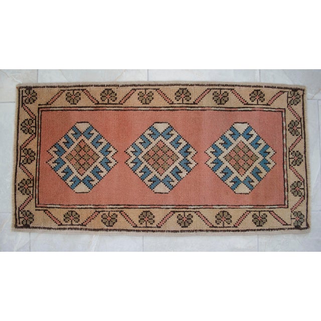Hand Knotted Turkish Rug Low Pile Muted Small Rug Entry Decor Kitchen Mat - 21" X 40" For Sale - Image 12 of 14
