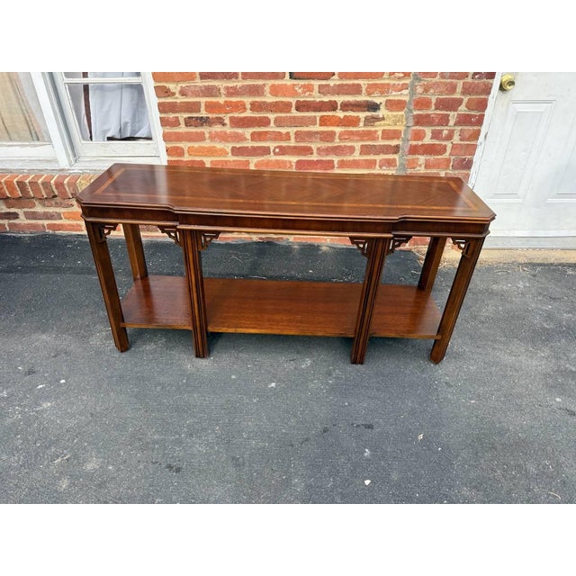 Late 20th Century Chinoiserie Chippendale Style Inlaid Fretwork Console Table by Lane For Sale In Washington DC - Image 6 of 15