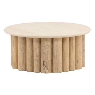 Organic Modern Beige Stone Log Base Coffee Table For Sale
