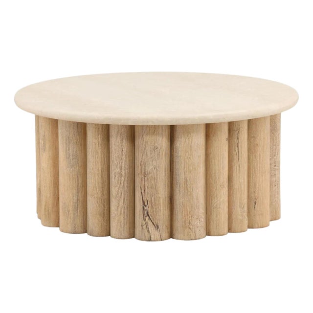 Organic Modern Beige Stone Log Base Coffee Table For Sale