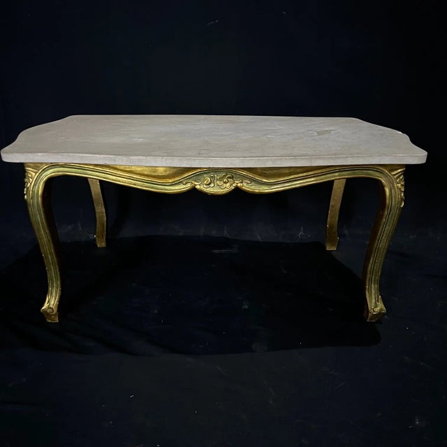 French Louis XV Giltwood Coffee Table With Stone Top For Sale - Image 9 of 11