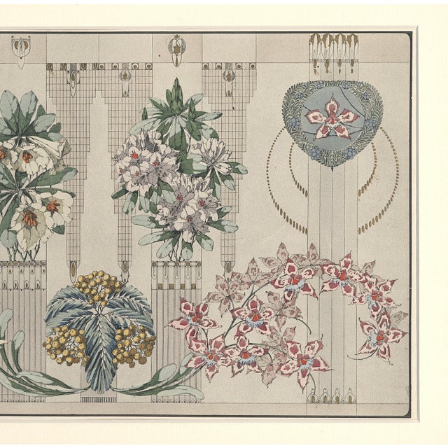 Art Nouveau 1910 Antique Art Nouveau Botanical Design Chromolithograph, Matted For Sale - Image 3 of 4
