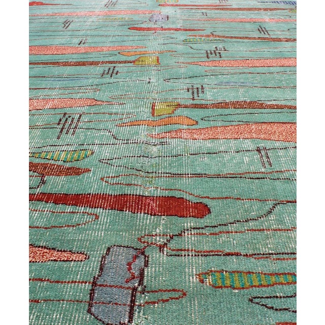 Mid 20th Century Vintage Rug in Abstract Modern Design in Light Teal Background by Keivan Woven Arts For Sale - Image 5 of 9