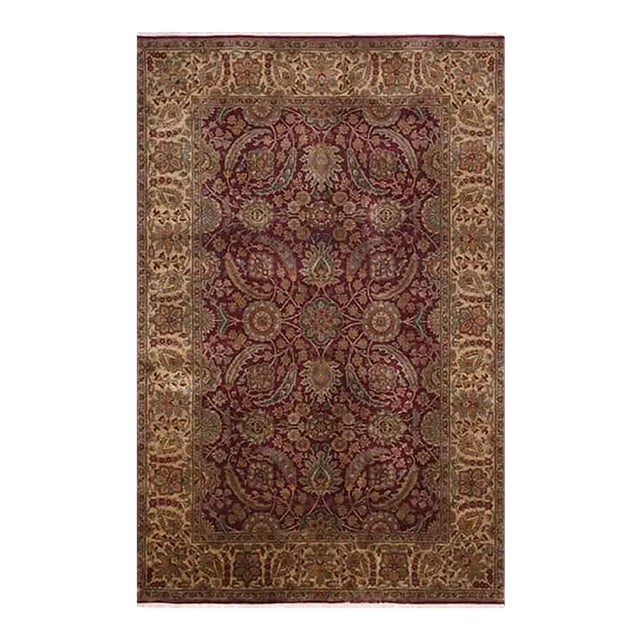 1990s Handwoven Indian Agra Area Rug 6'1"×9'3" For Sale