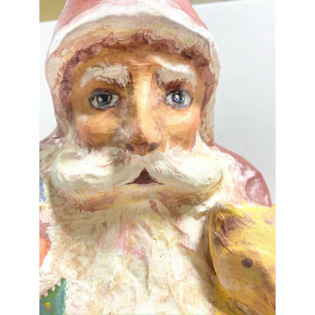 Vintage Folk Art Paper Mache Santa Figure – Hand Painted Mid Century Christmas Decor For Sale - Image 4 of 12