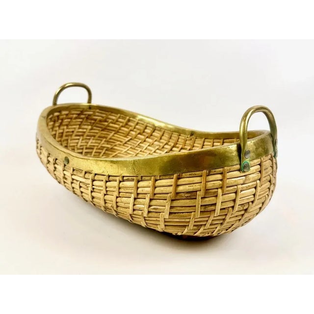 Large Rattan and Brass Fruit Bowl, 1970s For Sale - Image 10 of 10