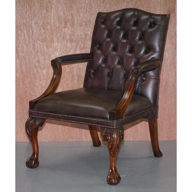 George II Gainsborough Carver Chesterfield Leather Armchair with Claw and Ball Feet For Sale - Image 4 of 18