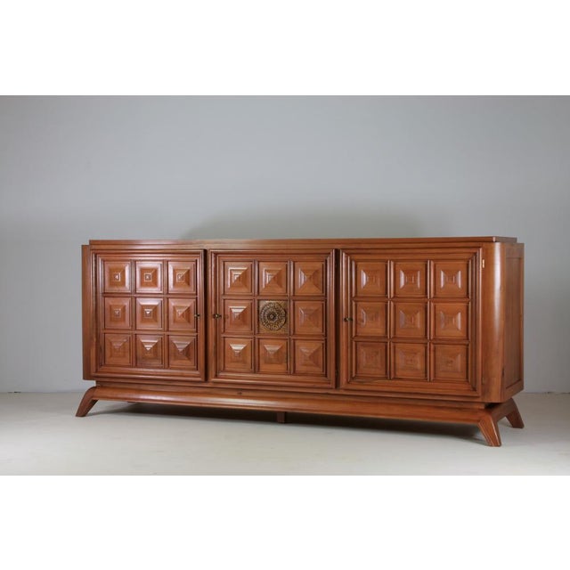 Mid-Century Modern Large Brutalist Walnut Sideboard, France, 1940s For Sale - Image 3 of 13