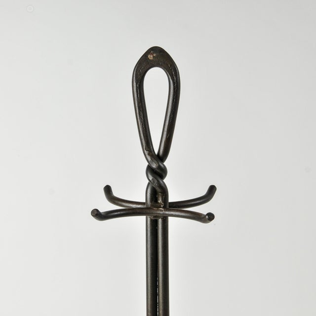 Vintage Iron Fireplace Tool Set Twisted Handles Five Piece Rustic Hearth Tools For Sale - Image 11 of 15