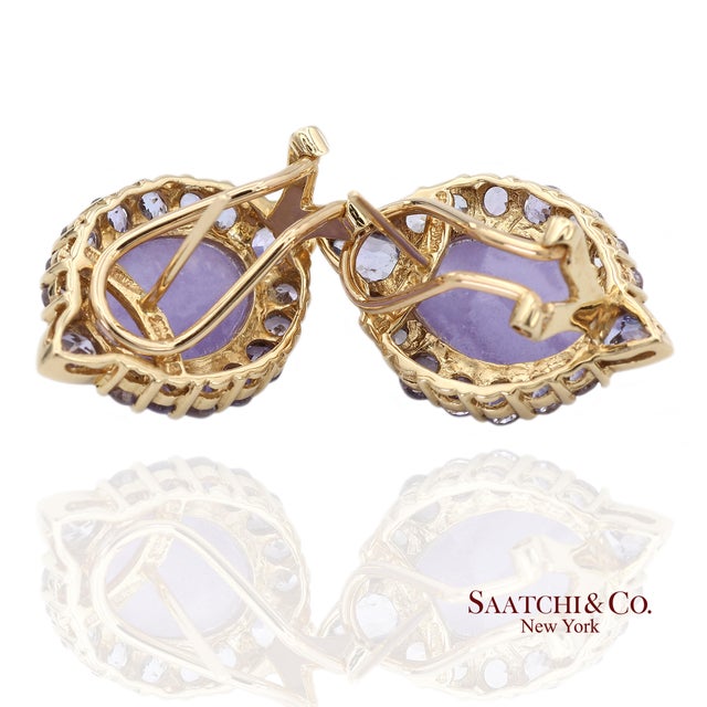 Contemporary 14k(585) Solid Yellow Gold Natural Purple Stone Omega Back Earrings For Sale - Image 3 of 10