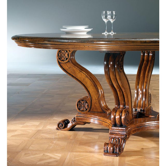 Italian Round Walnut Dining Table For Sale - Image 4 of 4