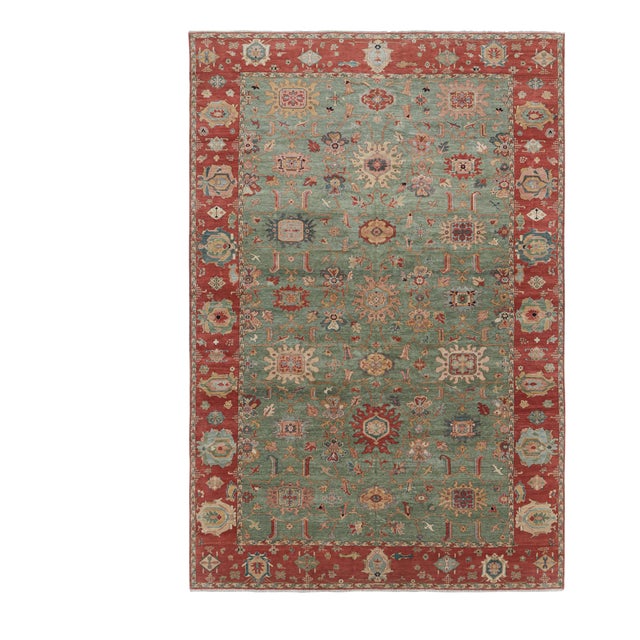 Rug & Kilim’s Oversized Sultanabad Style Rug in Teal Green With Floral Patterns For Sale