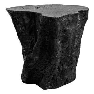 Natural Form Black Stump Rustic Modern Stool / Side Table For Sale
