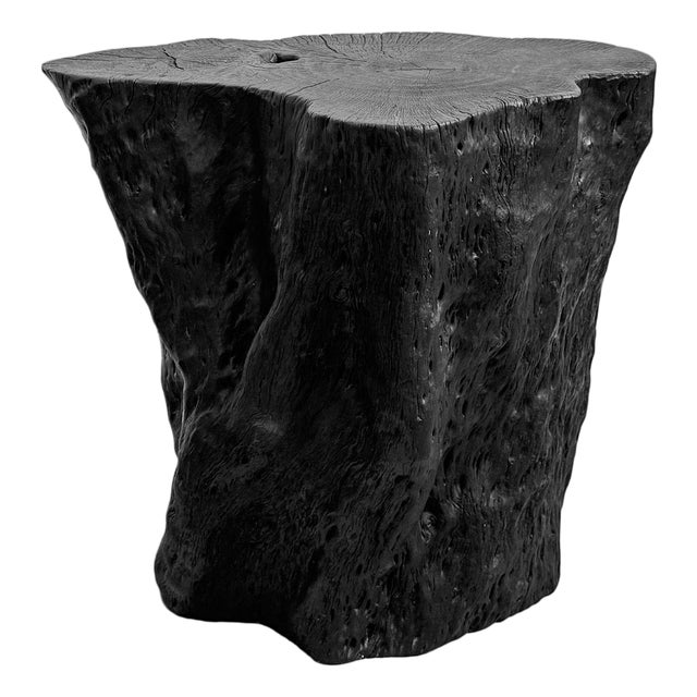 Natural Form Black Stump Rustic Modern Stool / Side Table For Sale